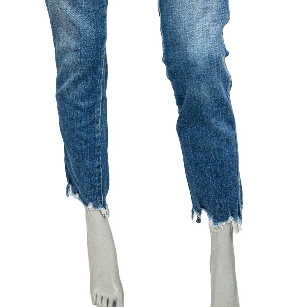 AMO Denim Lover Slim High-Rise Jeans Chewed Hem Blue knockout Size 27 - Picture 9 of 11